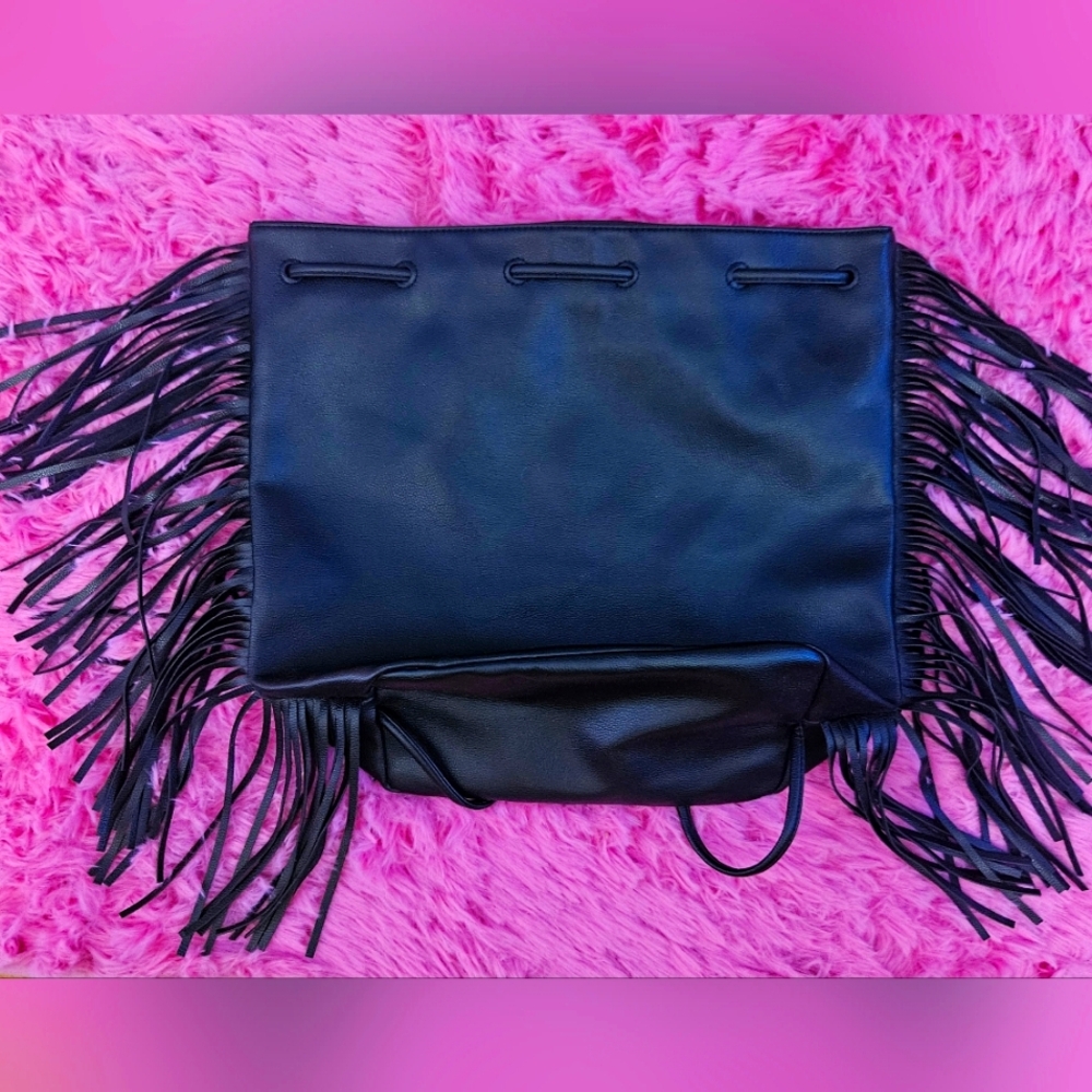 Victoria's Secret Faux Leather Fringe Tassel Black Backpack
